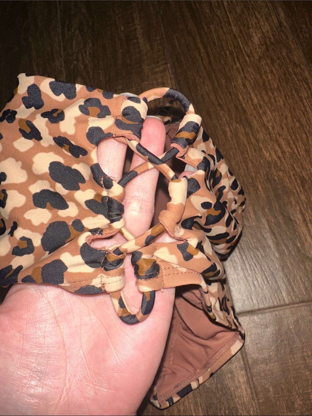 Leopard Print High-Waist Bikini Bottoms - Tan, Black, Cream - Picture 2 of 3